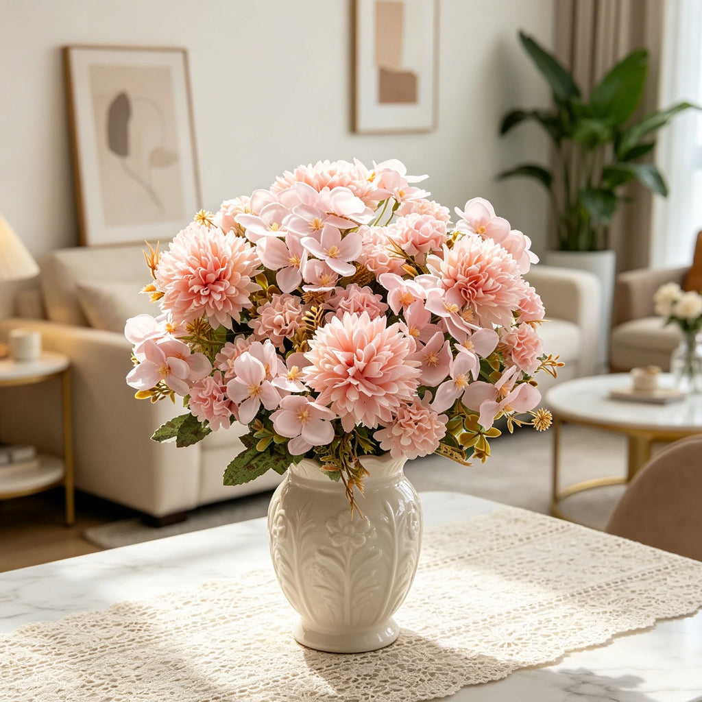 Silk Hydrangea Carnation Artificial Flowers – Wedding & Home Décor Artificial Flower Bouquet Babs