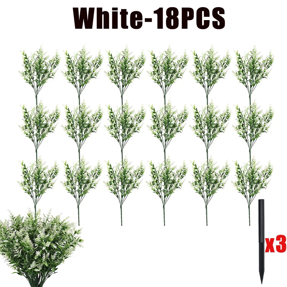 UV Resistant Artificial Lavender Shrubs – Outdoor Garden Decor Artificial Flower Shrub Babs White-18PCS 34CM