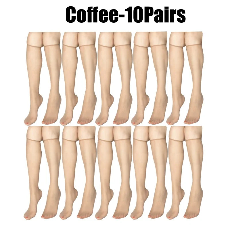 Women's Ultra-Thin Seamless Sheer Stockings | Korean Style Sheer Stockings Babs Coffee-10Pairs One Size