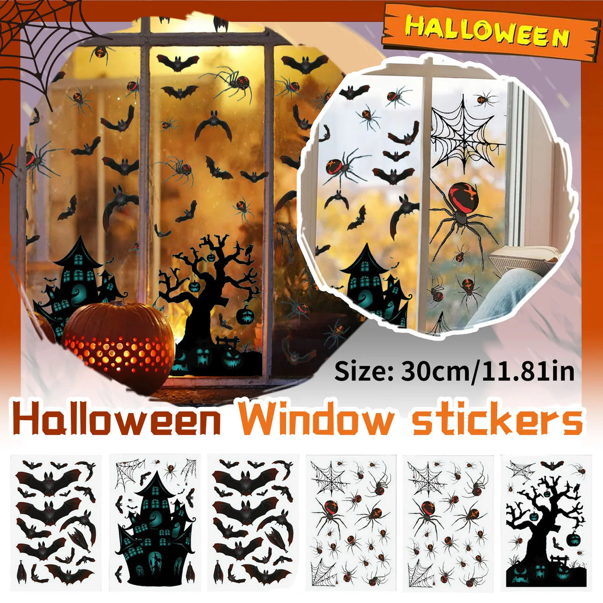 Large Halloween Window Stickers – Witches, Ghosts & Bats Halloween Window Stickers Babs Black One Size
