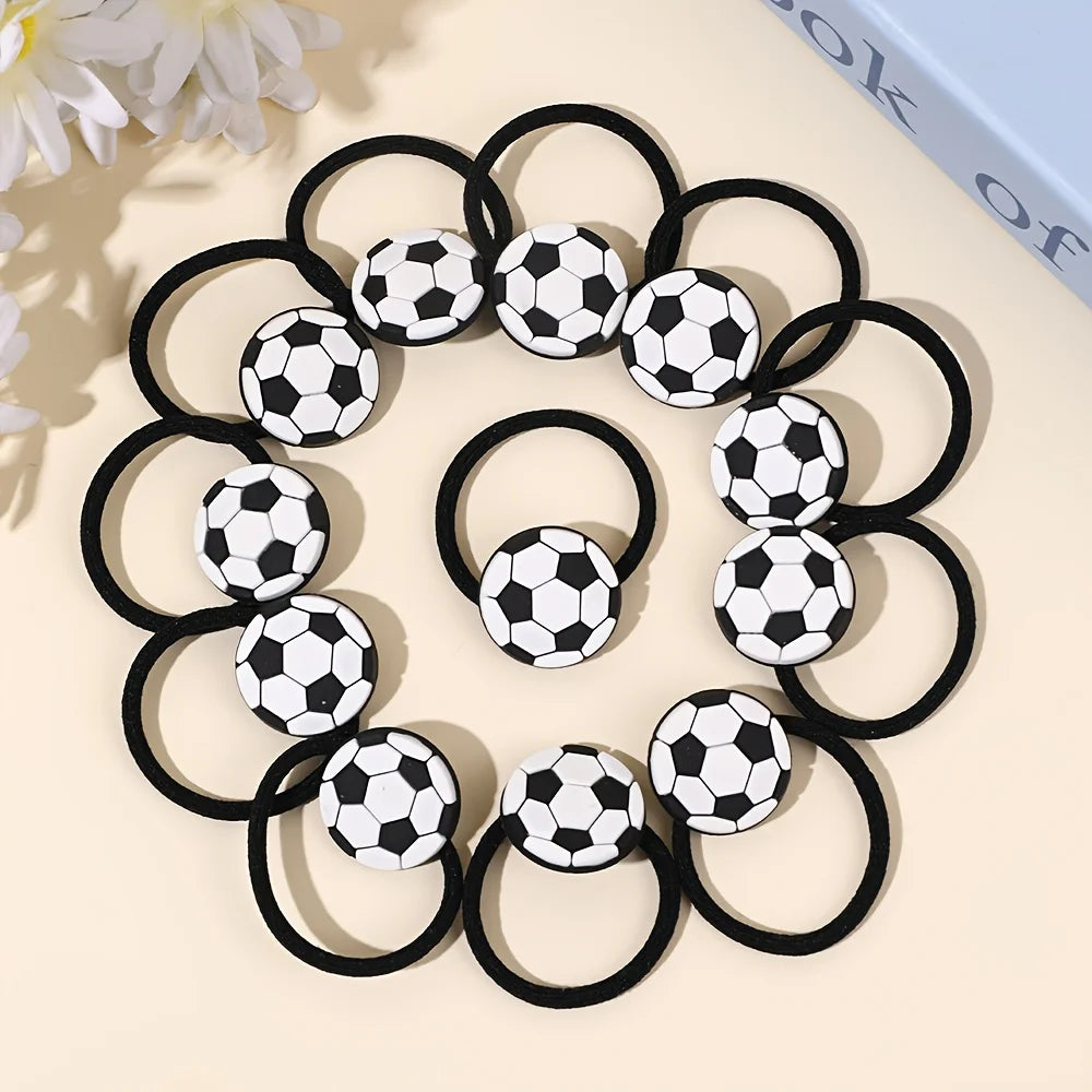 12pcs Football Elastic Hair Ties – Black & White Sport Set Sport Hair Ties Babs