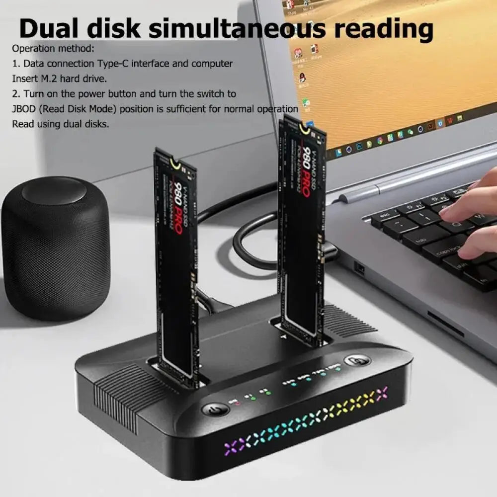 M.2 SSD Dual-Bay Docking Station – 10Gbps Offline Clone NVMe SATA SSD Docking Station Babs
