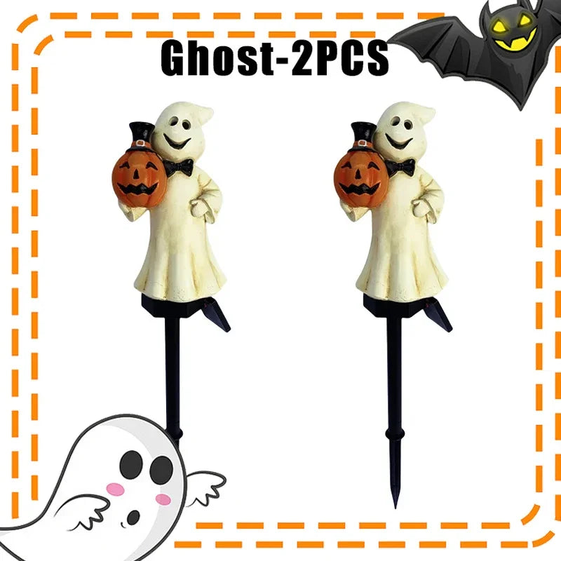 Solar Halloween Garden Stake Lights – Pumpkin Ghost Design Solar Garden Stake Light Babs Ghost-2PCS