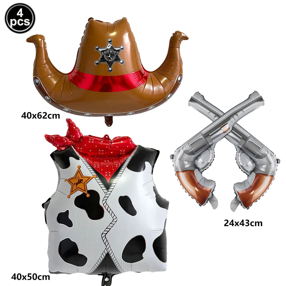 Western Cowboy Party Balloons – Boot Hat Pistol Foil Set Party Foil Balloons Babs Red As pictures show