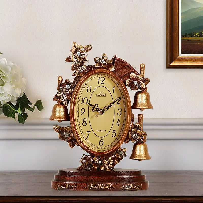 Retro Luxury Tabletop Clock – Silent Quartz Antique Desk Clock Decorative Desk Clock Babs Small-Brown