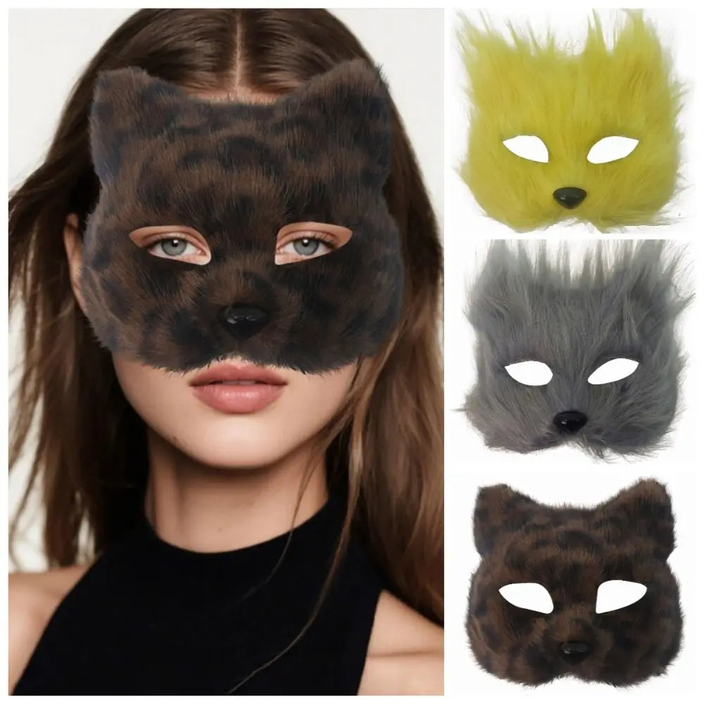 Realistic Plush Cat Half Face Mask – Halloween Costume Halloween Costume Mask Babs