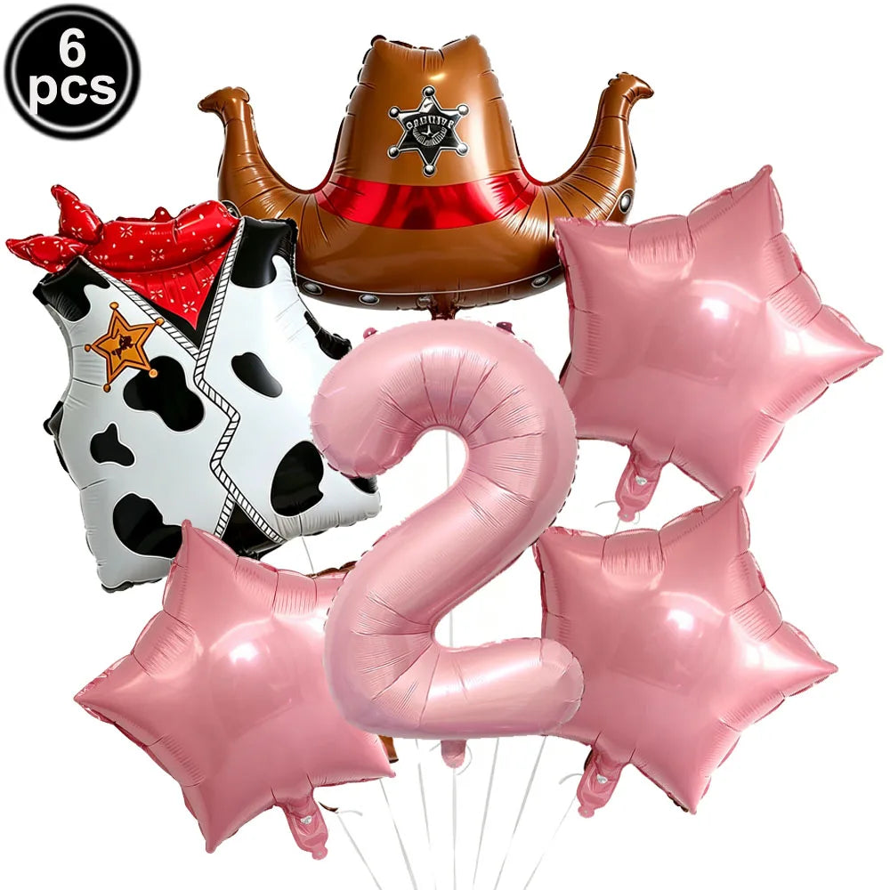 Western Cowboy Foil Balloon Set – 6pc Birthday Party Decor Party Foil Balloons Babs Chocolate As pictures show