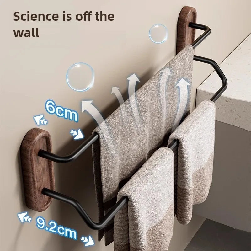 Walnut & Aluminum Double Towel Rack – Nordic Wall Storage Wall Towel Rack Babs