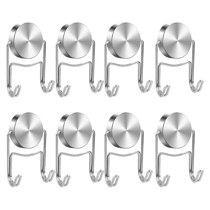 Heavy Duty Magnetic Double Hooks | Extra Strong Stainless Steel Magnetic Hook Hanger Babs Silver 10PCS