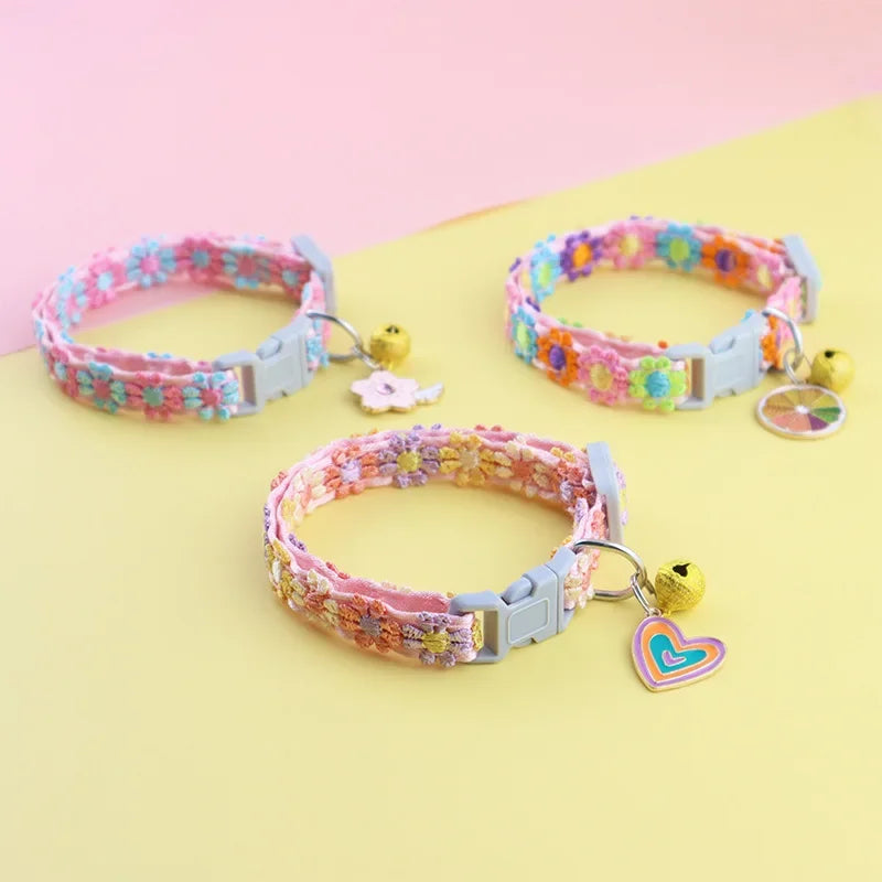 Adjustable Pet Collar with Bell – Colorful Cartoon Footprint Pet Bell Collar Babs