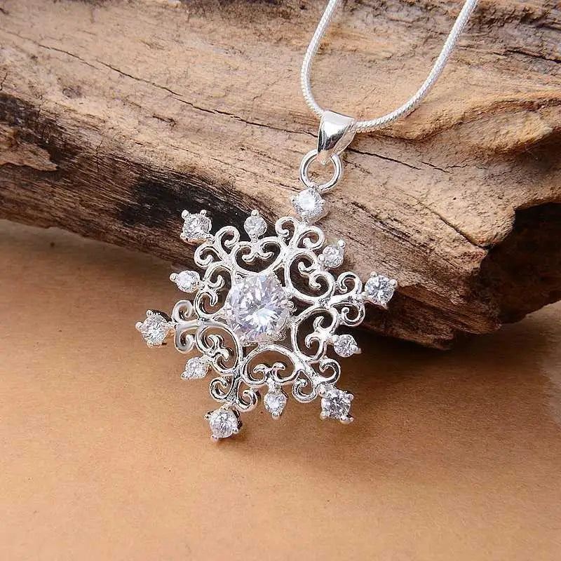 Zircon Rhinestone Snowflake Necklace Pendant | Unisex Pendant Necklace Babs