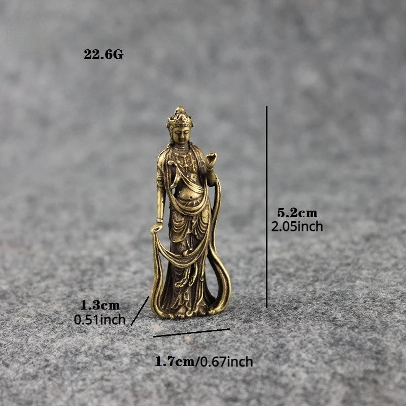 Handmade Brass Goddess of Mercy Figurine & Key Ring Pendant Brass Figurine Ornament Babs