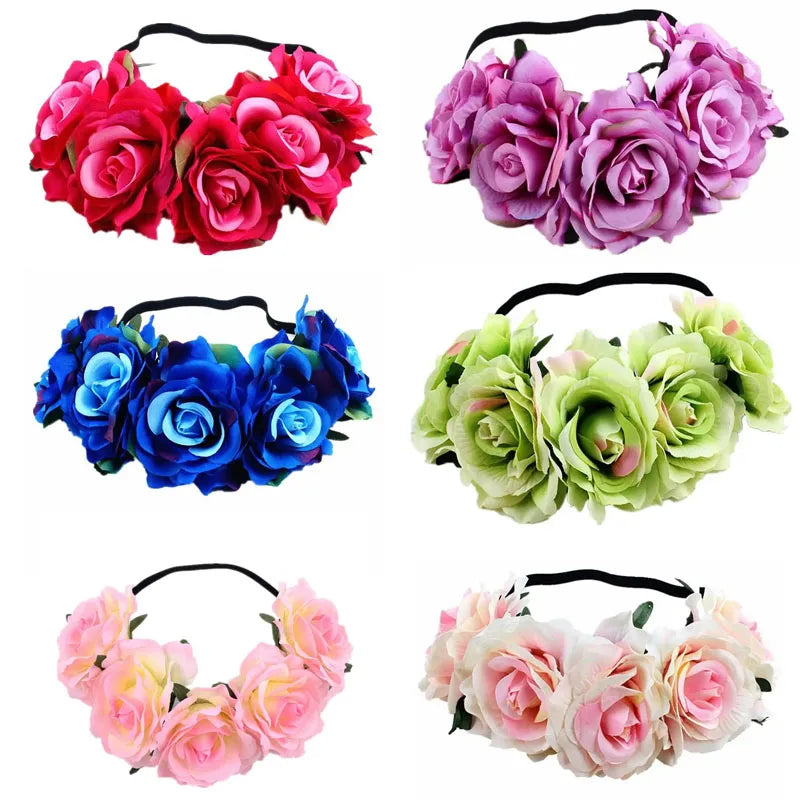 10pcs Rose Flower Headband Wreath Set – Bridal Wedding Hairband Floral Headband Set Babs mix colors