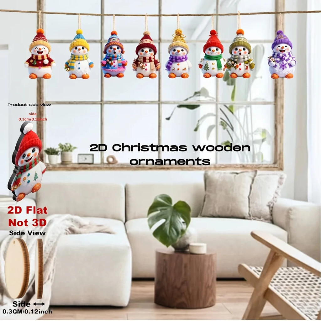 16PCS Wooden Christmas Snowman Hanging Tree Decorations Christmas Tree Ornaments Babs