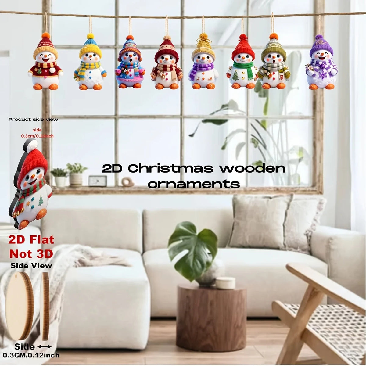 16PCS Wooden Christmas Snowman Hanging Tree Decorations Christmas Tree Ornaments Babs