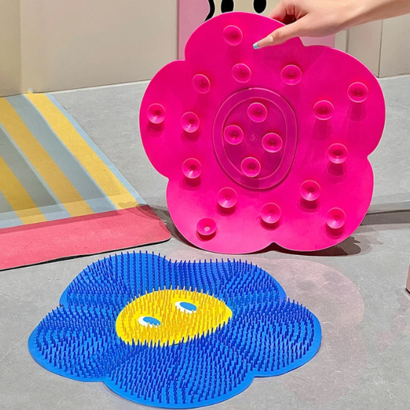 Silicone Flower Foot Scrubber Mat – Non-Slip Massage Shower Pad Foot Scrubber Mat Babs