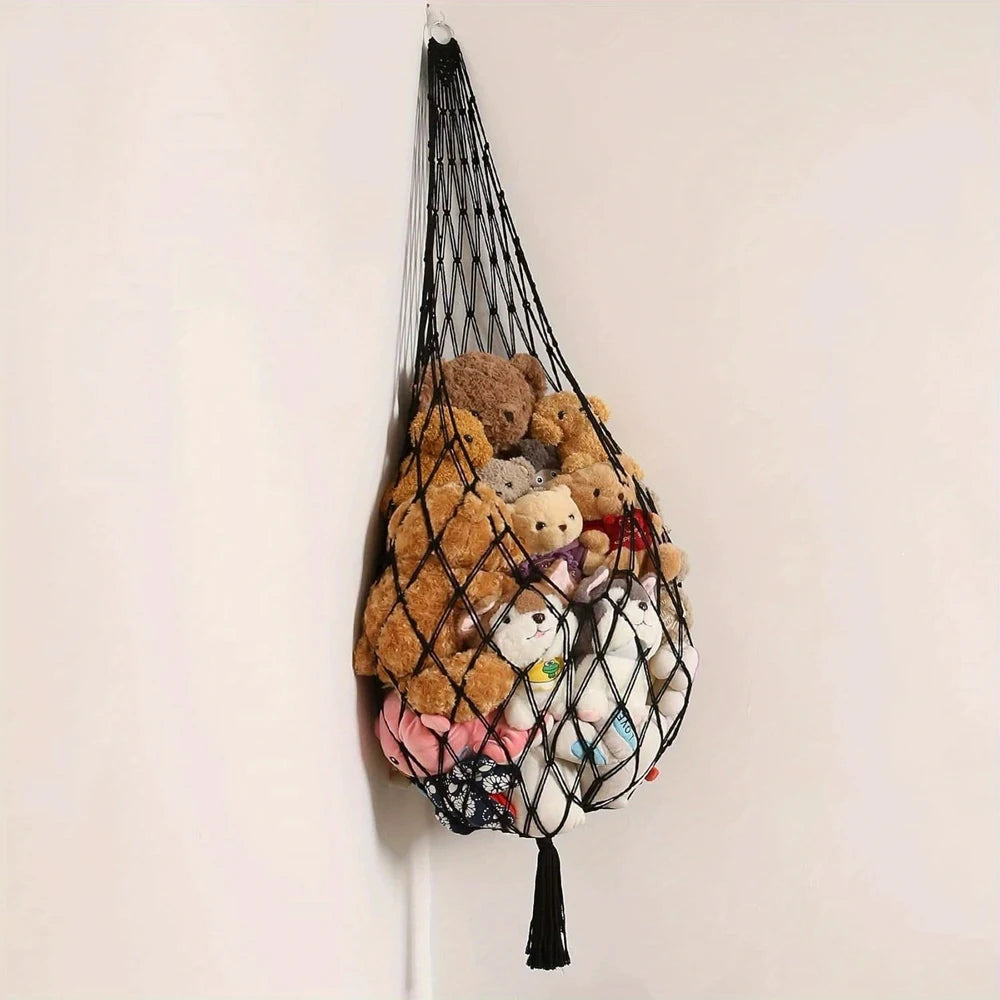 Large Macrame Stuffed Animal Hammock – Boho Corner Toy Storage Toy Storage Hammock Babs Black