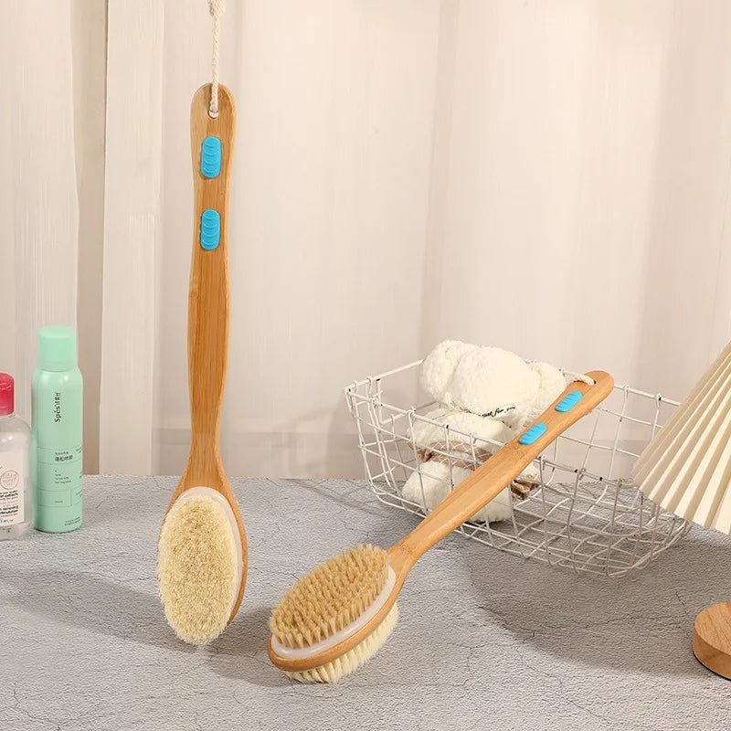 Natural Bristle Long Handle Body Brush – Exfoliating Bath Scrub Body Bath Brush Babs