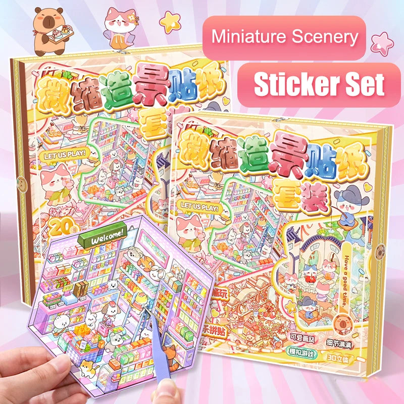 DIY 3D Miniature Scene Sticker Book – Cartoon Landscape Set Sticker Book Set Babs