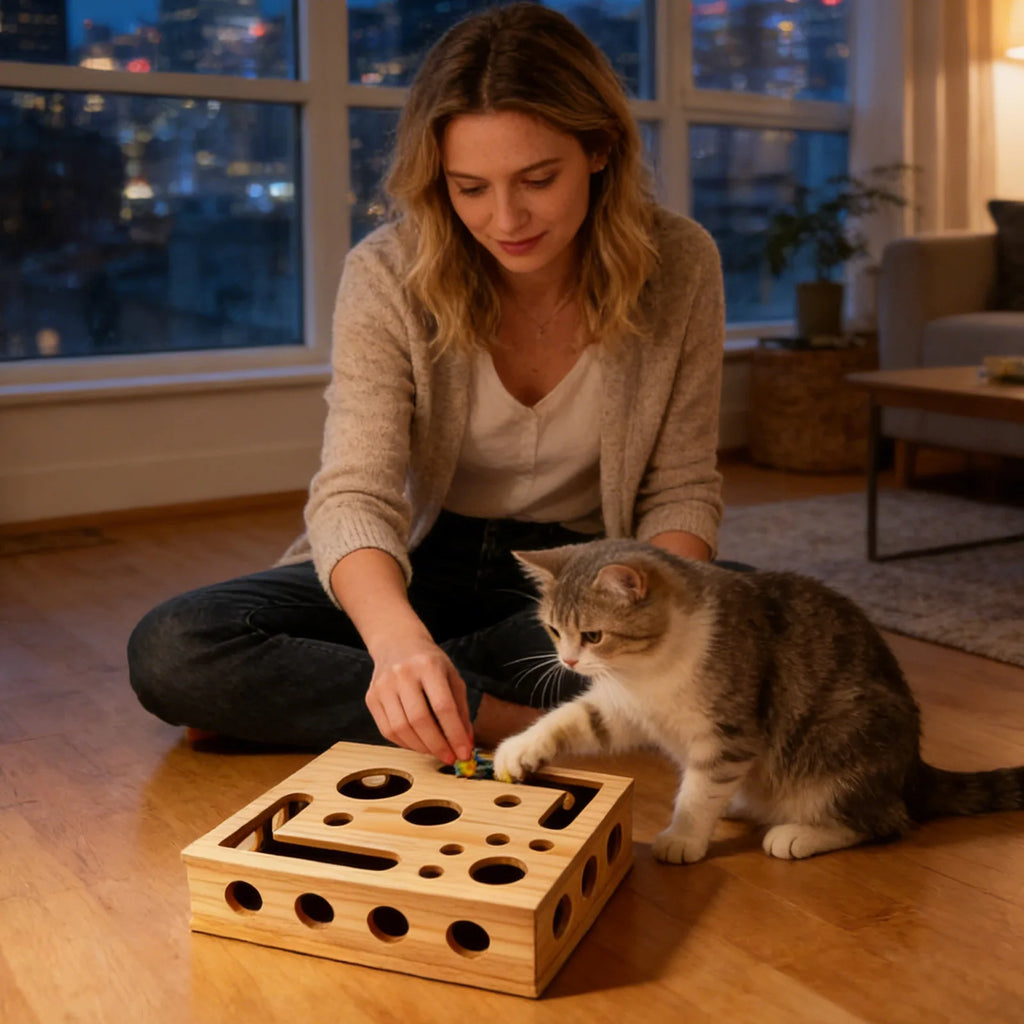 Cat Wooden Scratch Maze Box – Interactive Nail File Enrichment Toy Cat Enrichment Toy Babs
