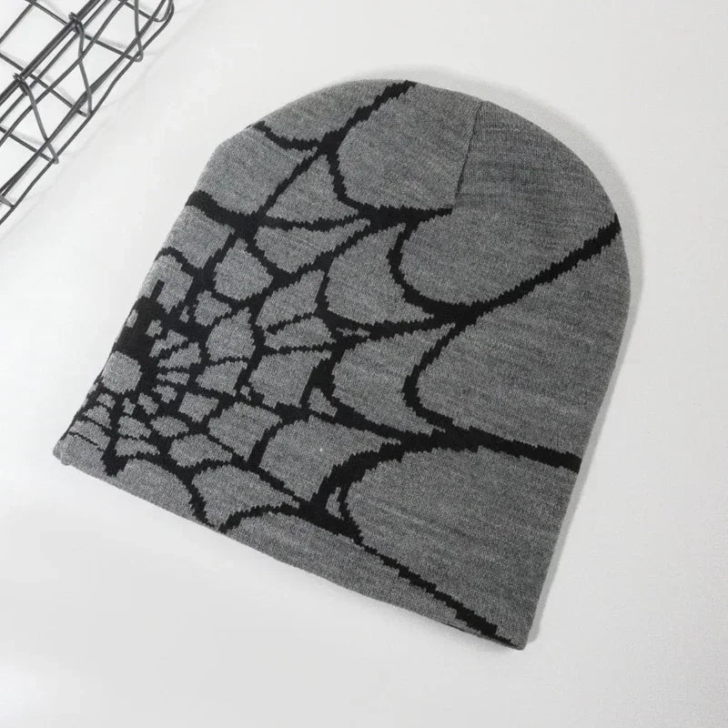 Spider Web Knit Beanie Hat – Y2K Goth Skullies Cap Men Women Knit Beanie Hat Babs