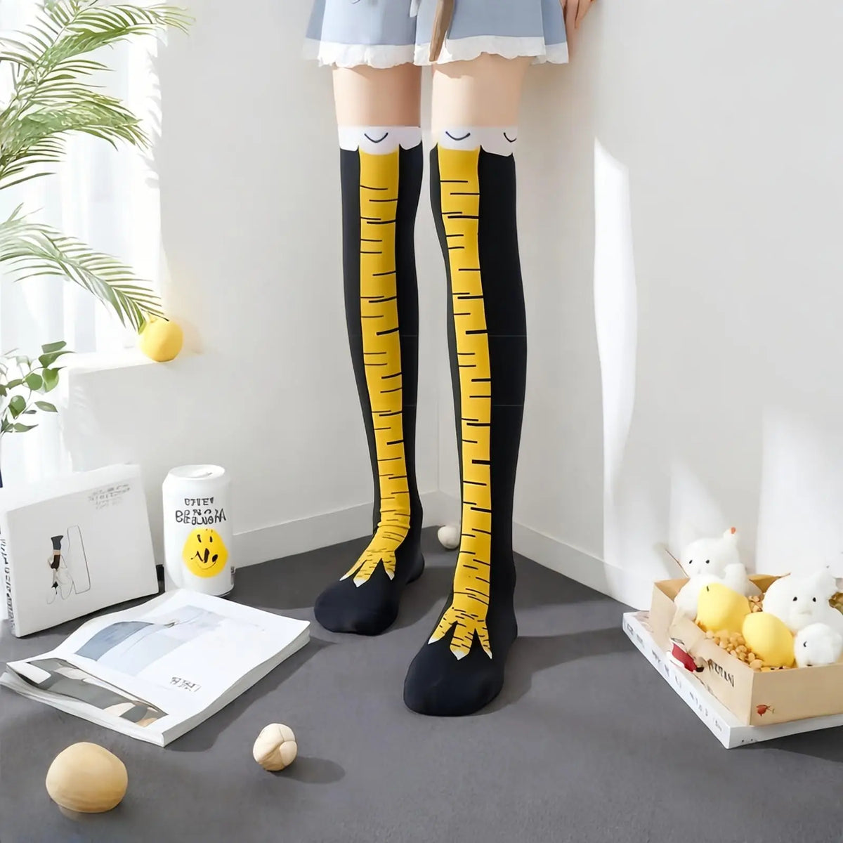 Women's Funny Chicken Feet Over-Knee Stockings Ostrich Print Novelty Knee Stockings Babs