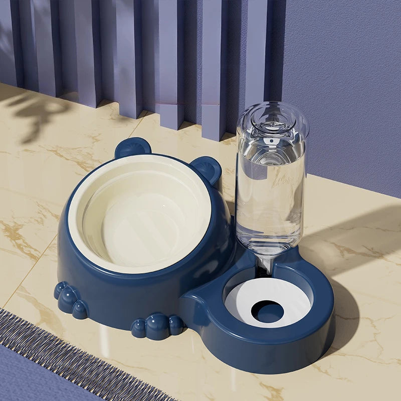 Bear Shaped 2-in-1 Cat Feeding Bowl – Anti-Overflow & Detachable Cat Feeding Bowl Babs Blue