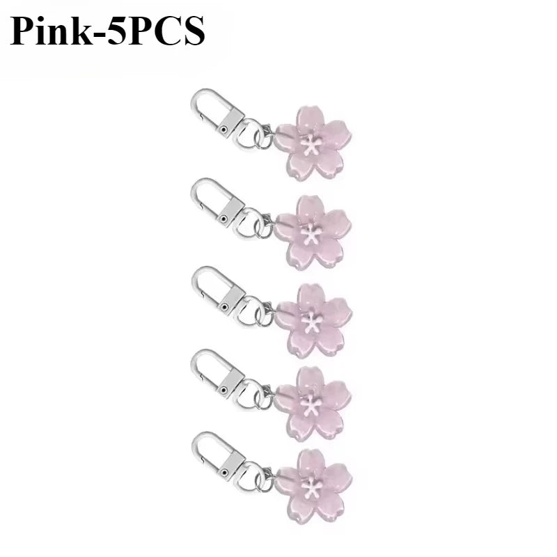 5-Pack Cherry Blossom Flower Keychain Charms | Resin Pendants Keychain Charm Set Babs Pink-5PCS