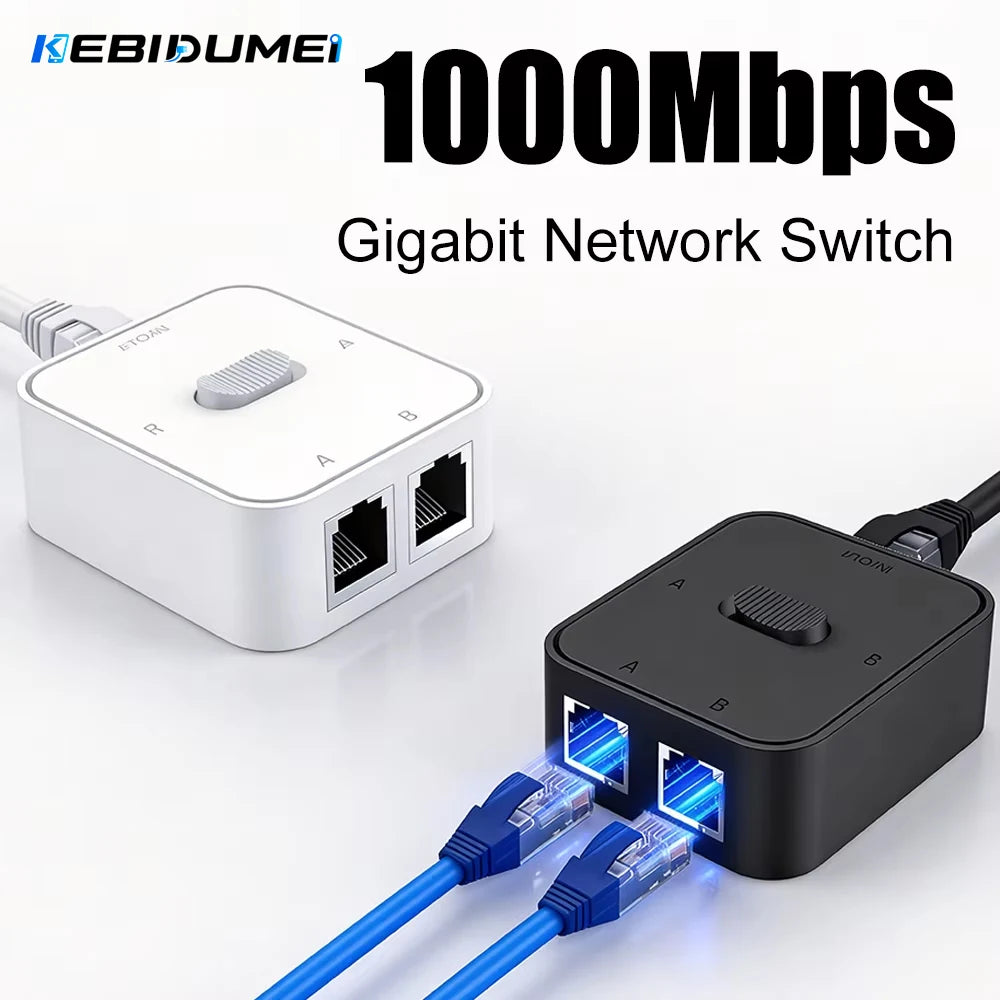 2-Port Gigabit RJ45 Network Switch 1000Mbps Plug & Play Network Switch Babs