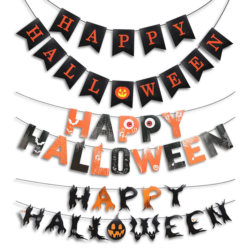 Halloween Paper Banner Garland – Bat, Pumpkin & Ghost Decor Halloween Party Garland Babs