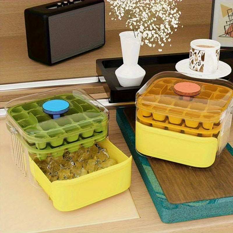 Double Layer Ice Cube Tray with Lid, Bin & One-Click Release Ice Cube Tray Babs