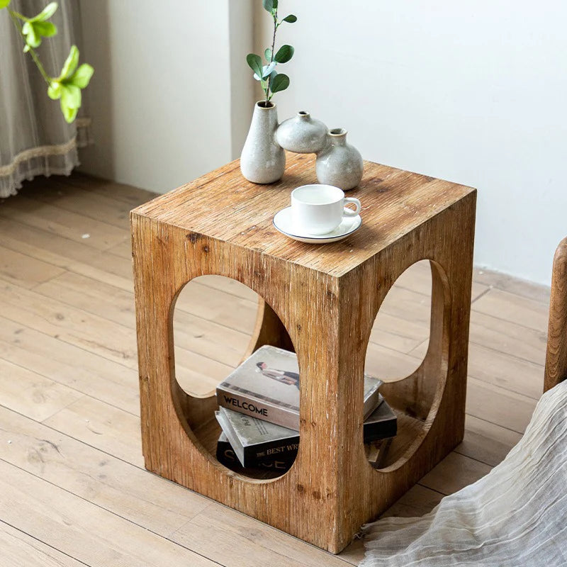 Solid Wood Wabi Sabi Square Coffee Table with Storage Wooden Coffee Table Babs