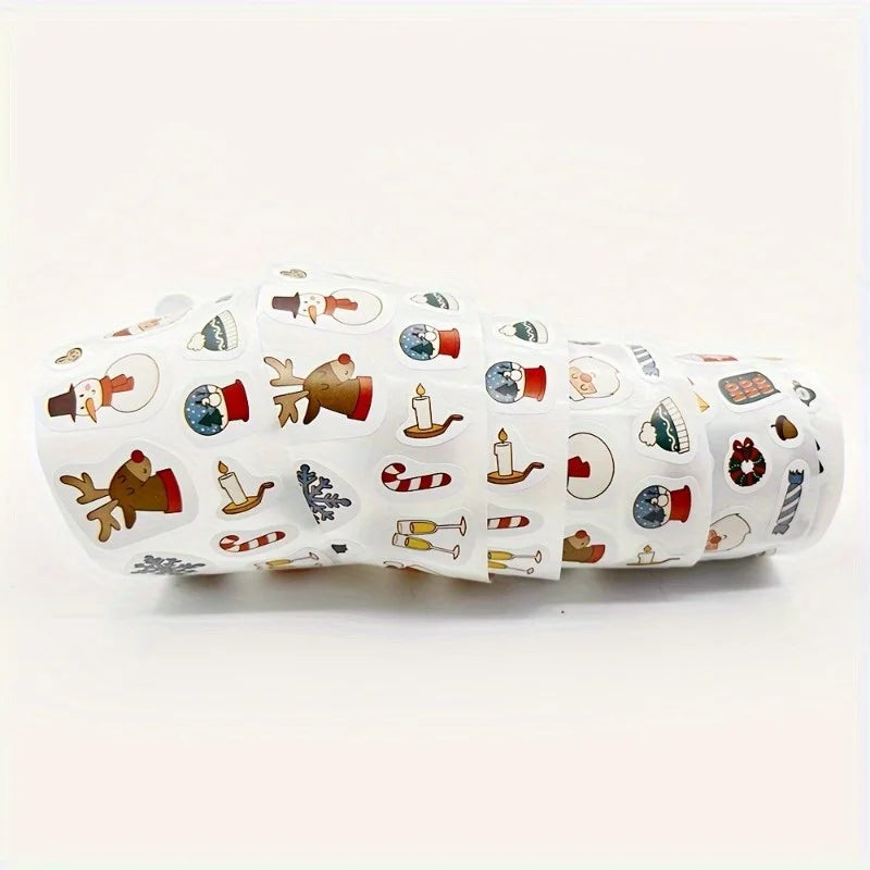 Cartoon Christmas Gift Stickers – Snowman, Elk & Santa Hat Holiday Gift Stickers Babs