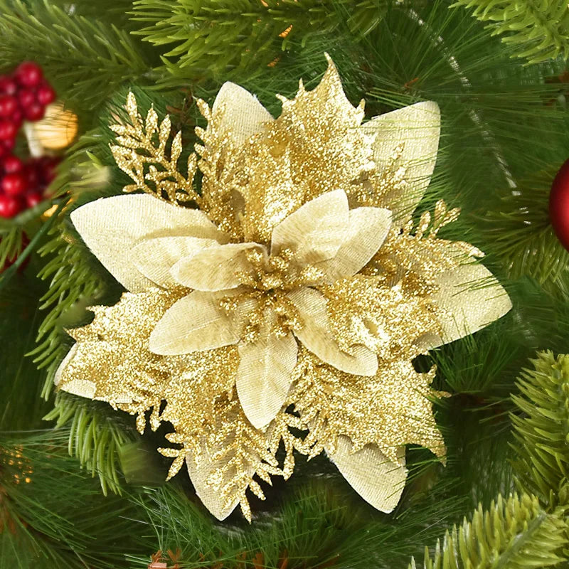 Glitter Artificial Christmas Rose Flowers | Xmas Tree Ornaments Christmas Flower Ornaments Babs 2 10PCS