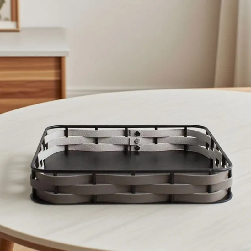 Light Luxury Metal & Leather Storage Tray | Modern Home Décor Decorative Storage Tray Babs