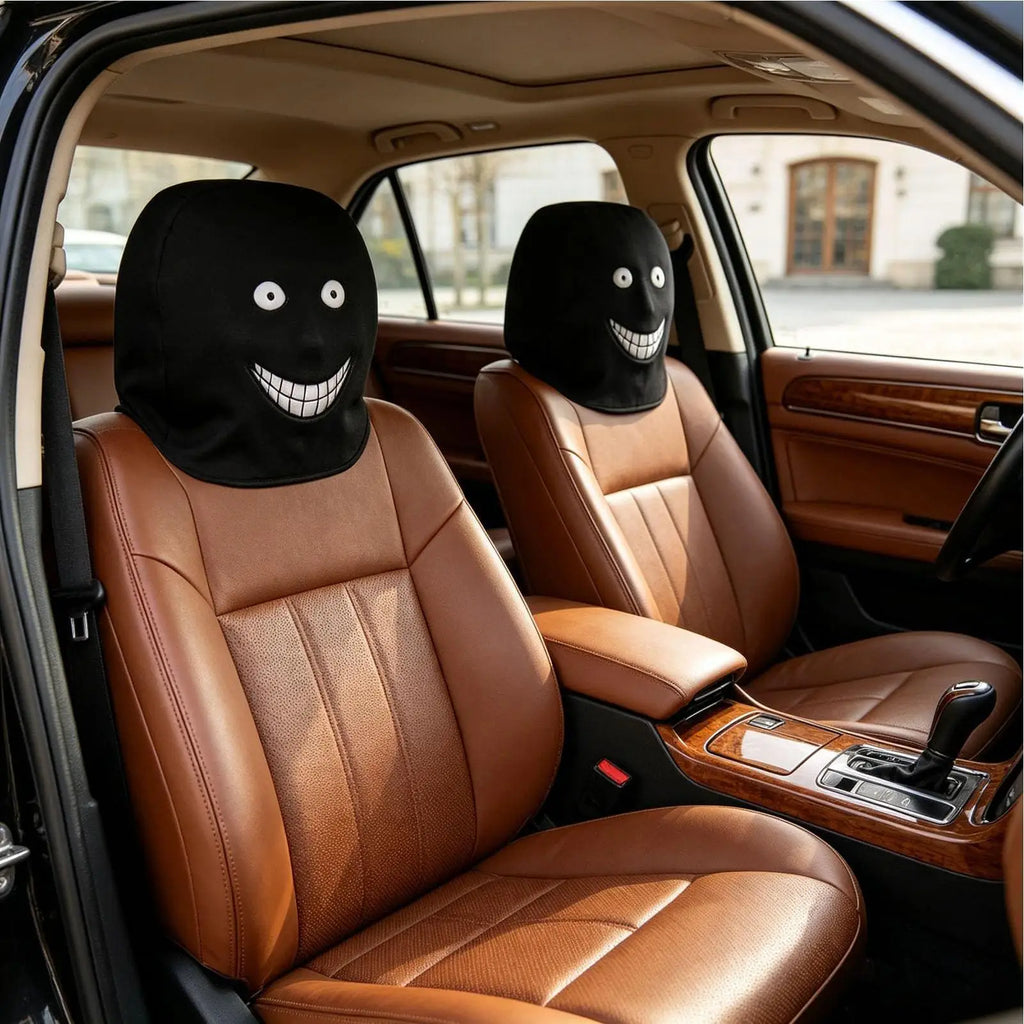 2Pcs Funny Smile Face Car Seat Headrest Covers – Auto Decor Car Headrest Covers Babs