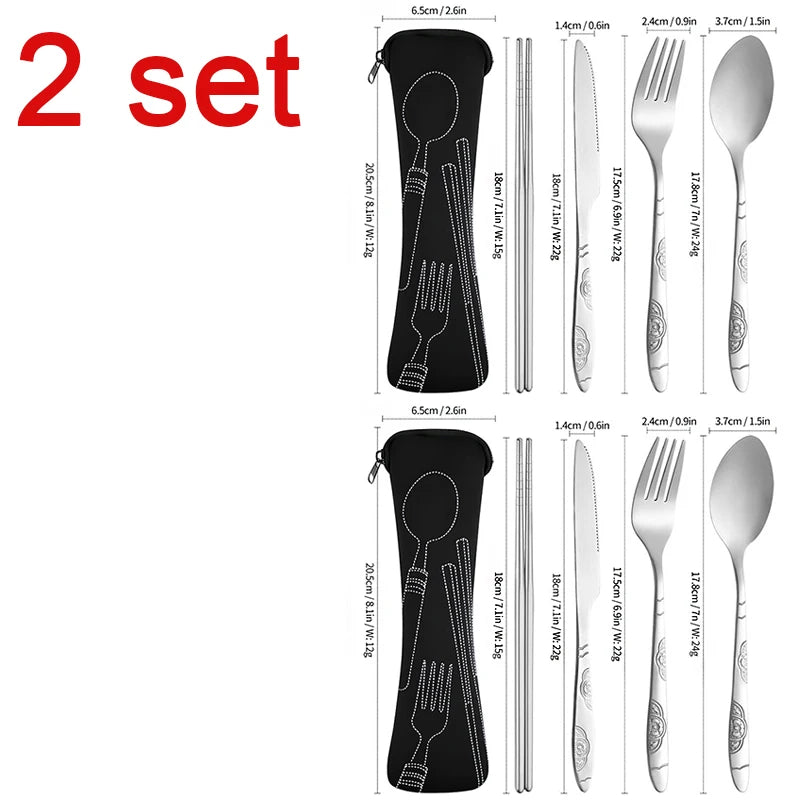 5-Piece Portable Stainless Steel Cutlery Set – Camping & Travel Travel Cutlery Set Babs 2 set Black