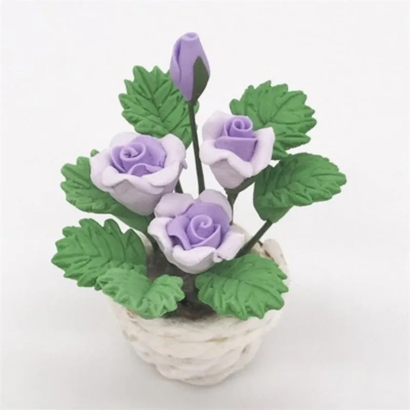 1:12 Dollhouse Miniature Potted Flower Fairy Garden Ornament Dollhouse Miniature Babs purple