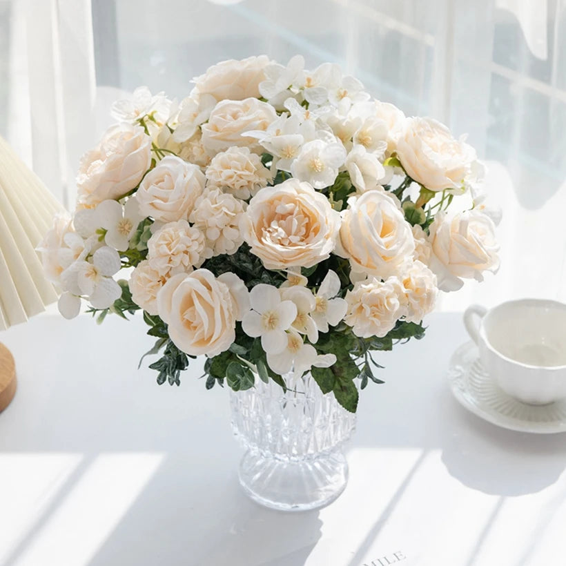 7-Fork Silk Peony Rose Hydrangea Artificial Flower Bouquet Artificial Flower Bouquet Babs