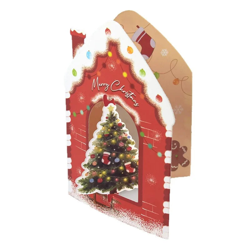 10Pcs 3D Christmas Greeting Cards – House Pop-Up Postcards 2026 Holiday Greeting Cards Babs