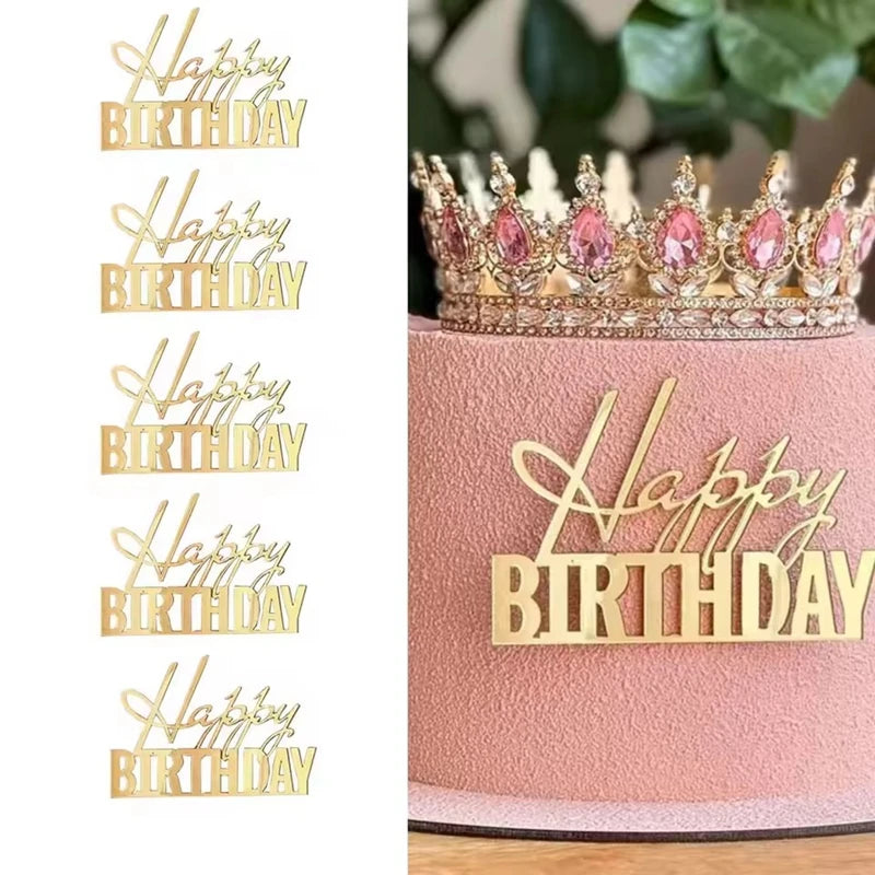 5pcs Gold Acrylic Happy Birthday Cake Toppers | Party Decor Cake Toppers Babs