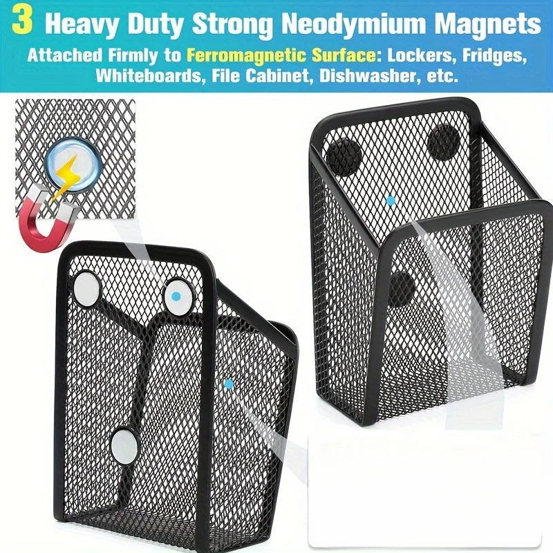Magnetic Mesh Pen Holder – Strong Magnet Whiteboard Storage Box Magnetic Desk Organizer Babs