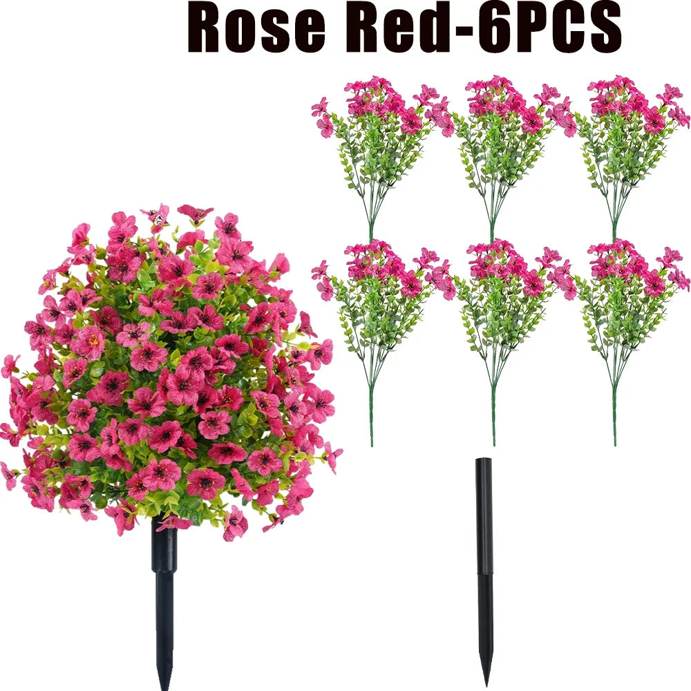 UV Fade-Proof Artificial Orchid Flowers – Garden & Home Decor Artificial Flowers Babs Rose Red-6PCS