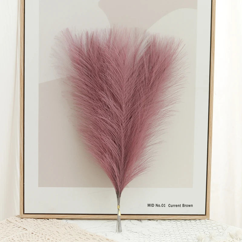 10-Piece Artificial Pampas Grass Bouquet – Boho Home Decor Artificial Floral Bouquet Babs Red Brown