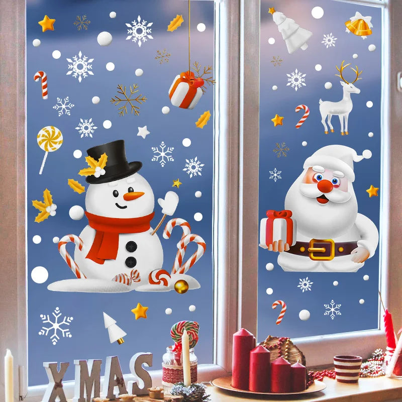 Christmas Window Stickers Santa Claus Snowman Decals 2025 Holiday Wall Decals Babs