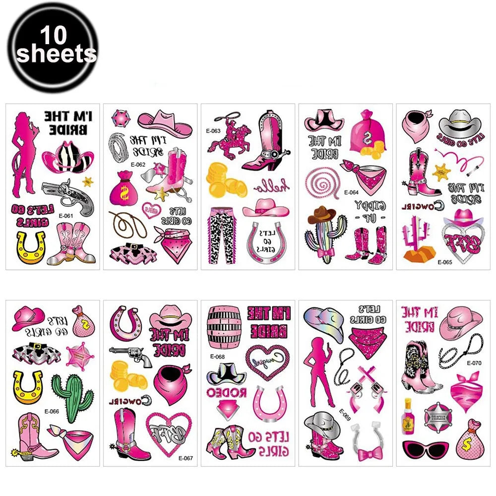 10 Sheets Cowgirl Temporary Tattoos – Western Party Favors Temporary Tattoos Babs B