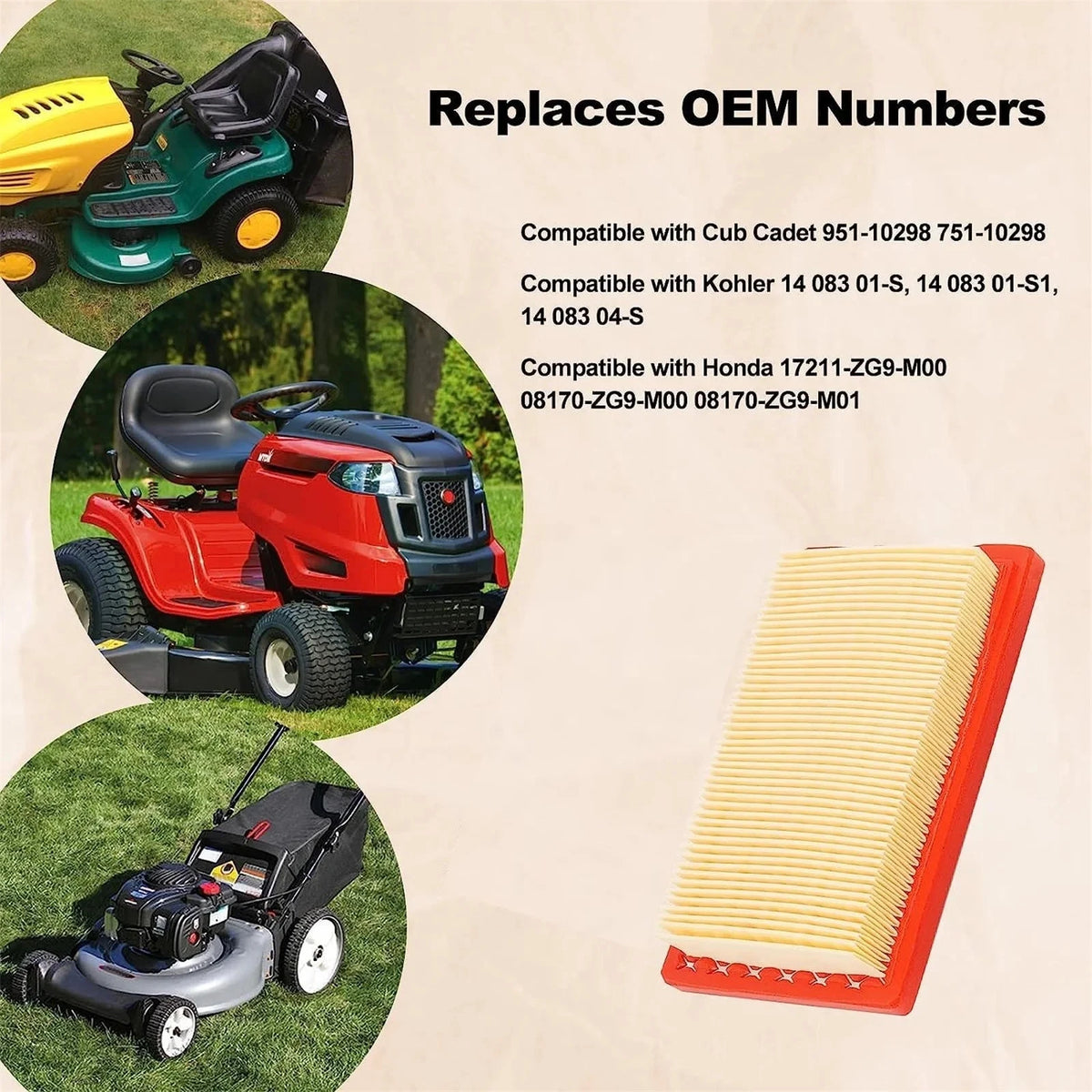 Lawn Mower Air Filter for Kohler XT149 XT173 XT-6 XT-7 14 083 01-S Lawn Mower Air Filter Babs