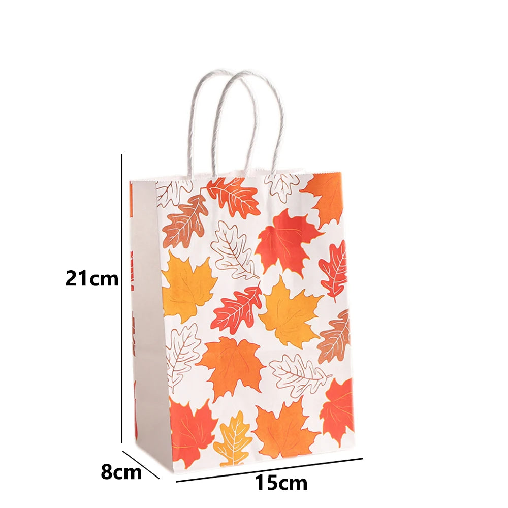 Thanksgiving Kraft Gift Bags | Maple Leaf, Pumpkin & Turkey Print Kraft Paper Gift Bags Babs A-3 15x8x21cm 40pcs