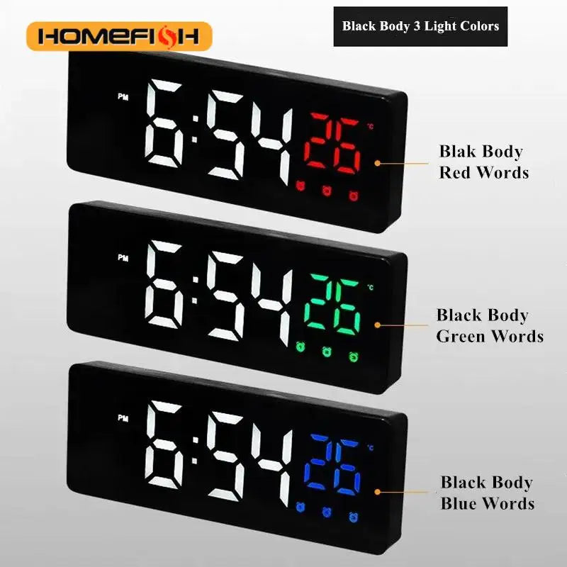 Voice Control LED Mirror Alarm Clock – 3 Alarms & Temp Display LED Alarm Clock Babs