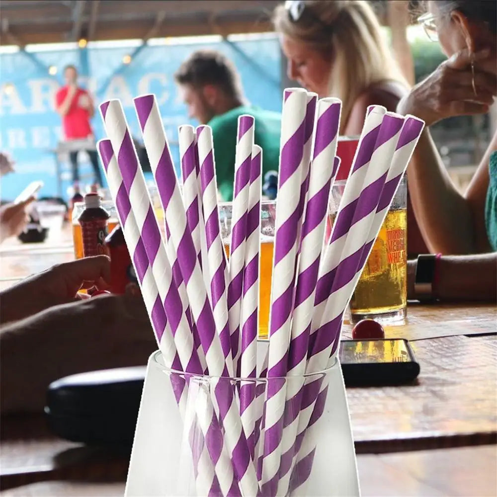 Colorful Stripe Paper Drinking Straws – 25-Pack Party Straws Disposable Paper Straws Babs